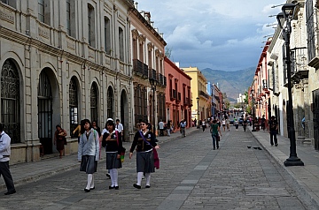 Cobble stone pedestrial street in Oaxaca, Mexico