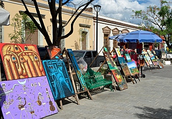 Paintings in the artisan district of Oaxaca, Mexico.