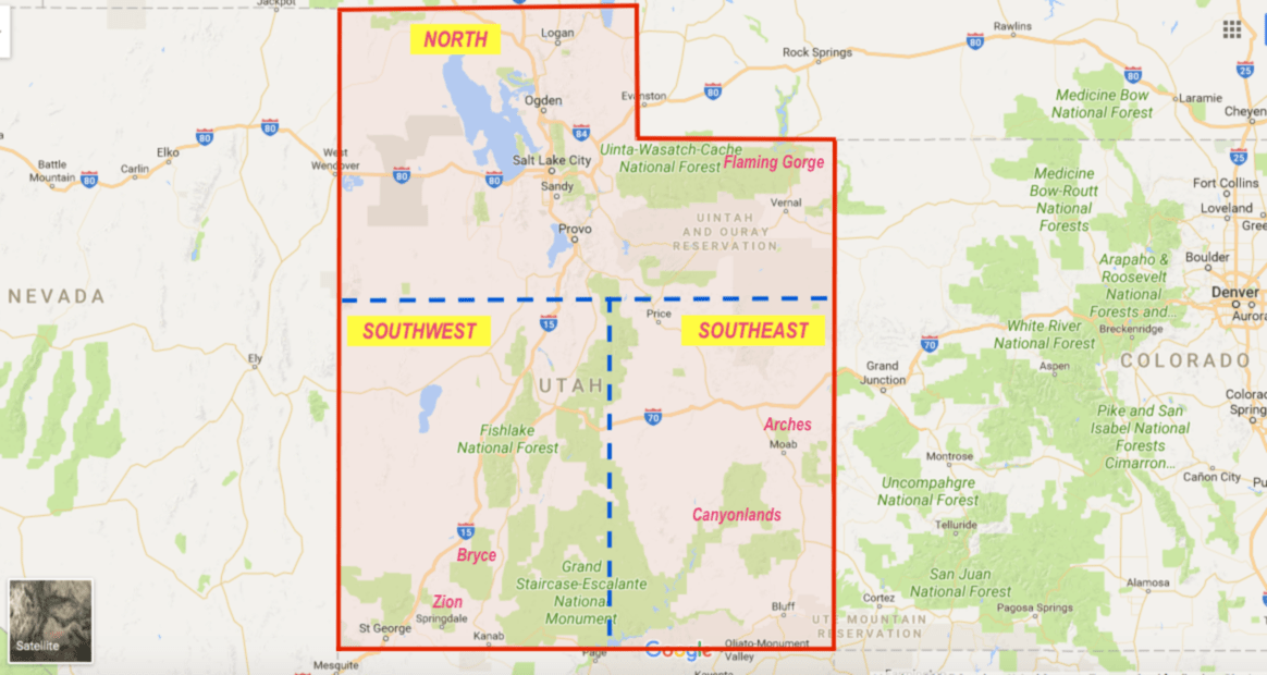 Utah RV Trip travel planning map for RVers