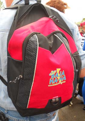 The Ha-Ha swag bags were a big hit -- very classy backpacks.