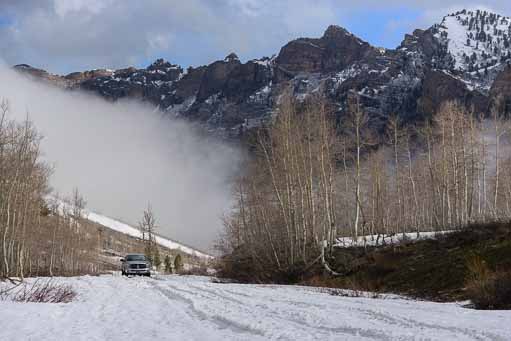 Mist and snow in Lamoille Canyon near Elko Nevada