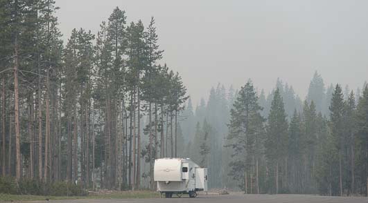Fifth wheel trailer in Two Bulls Wildfire Bend Oregon