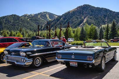 Cars entering the Sun Valley Road Rally car race in Idaho