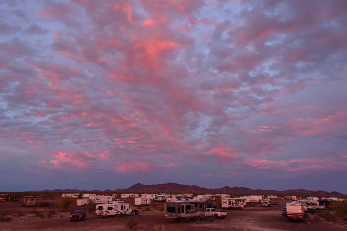Sunset over RVs in Quartzsite Arizona