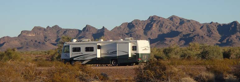Motorhome camped in the Arizona desert