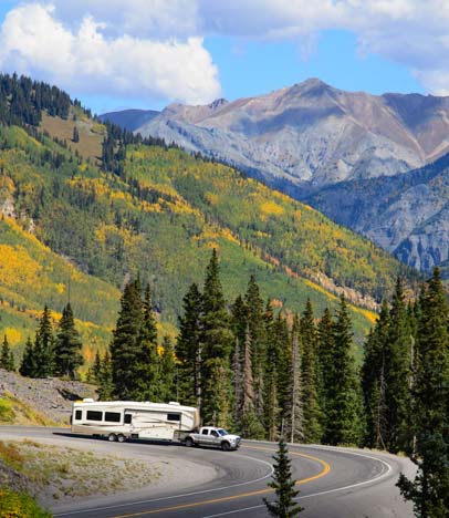 Fifth wheel trailer in the Colorado Rocky mountains_