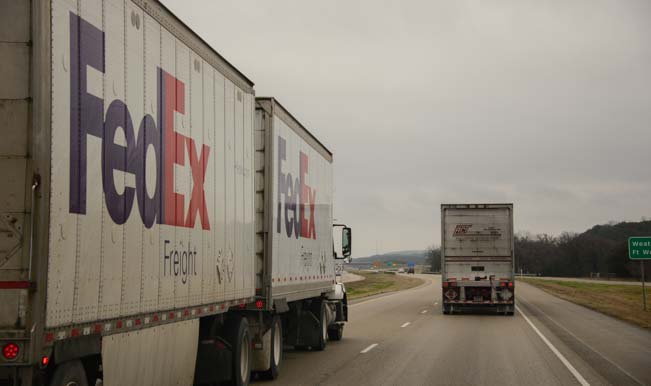 Trucks overtake us on I-20 in Texas