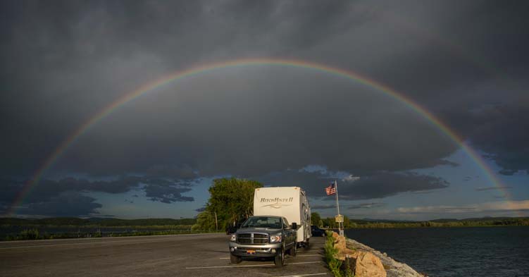 Rainbow over fifth wheel trailer New York