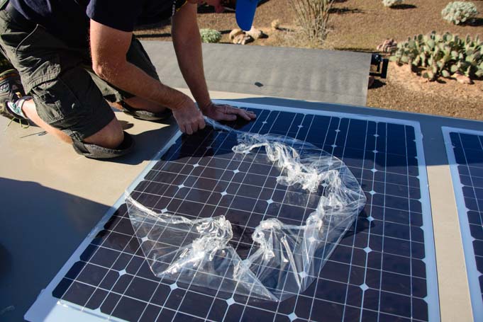 Removing plastic from flexible solar panel