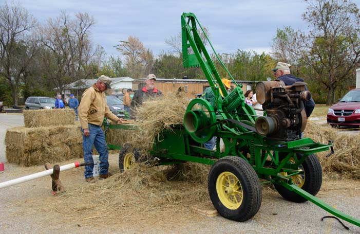 Haying with antique farm equipment Welch Fall Harvest Days Oklahoma