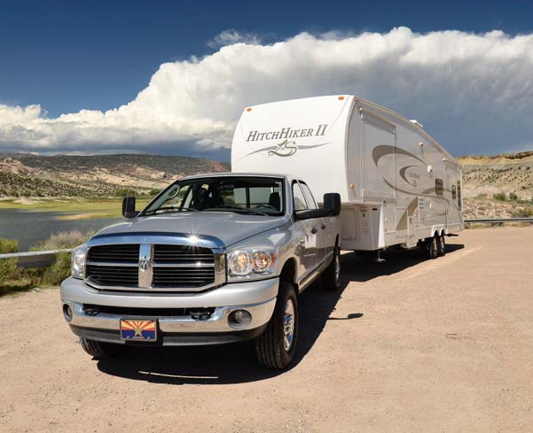 2007 Dodge Ram 3500 truck with 2007 36' Hitchhiker Fifth Wheel Trailer RV