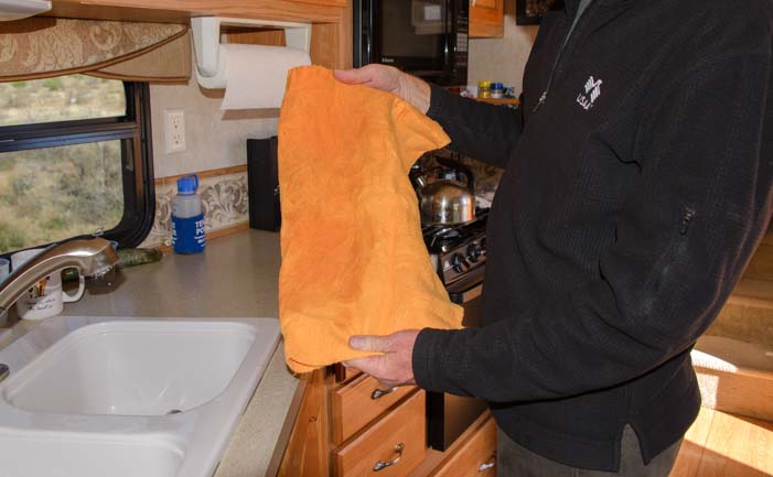 Wet Chamois towel from defrosting RV refrigerator