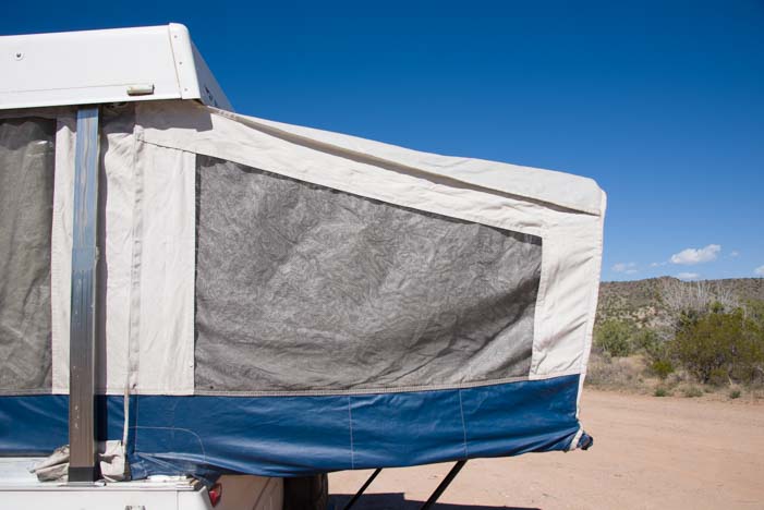 Popup tent trailer RV queen size bed slide