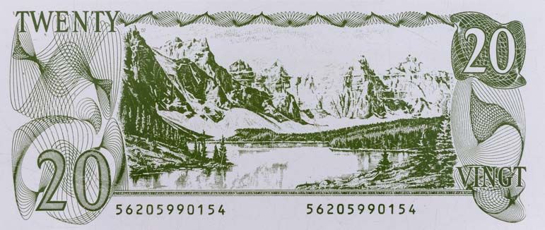 Moraine Lake Canada 20 dollar bill
