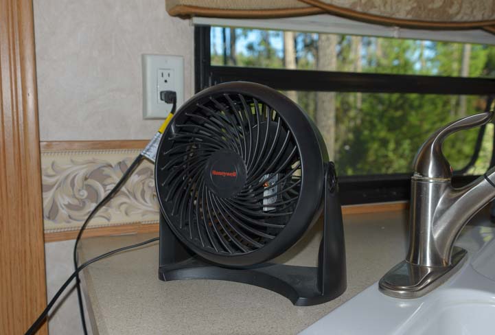 Portable fan in RV to keep cool