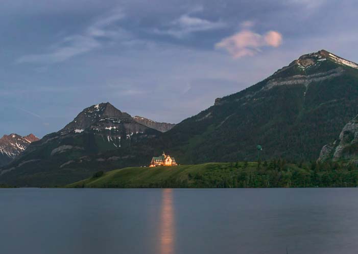 Prince of Wales Hotel at night Waterton Lakes National Park Canada
