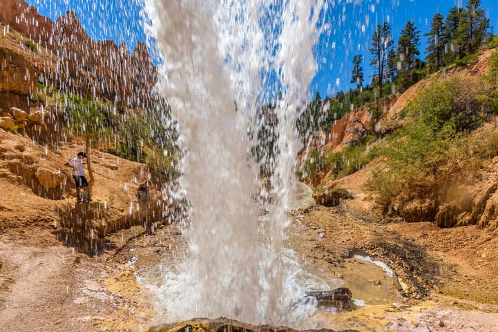 View under waterfall Mossy Cave Trail Mossy Cave Trail Bryce Canyon National Park Utah