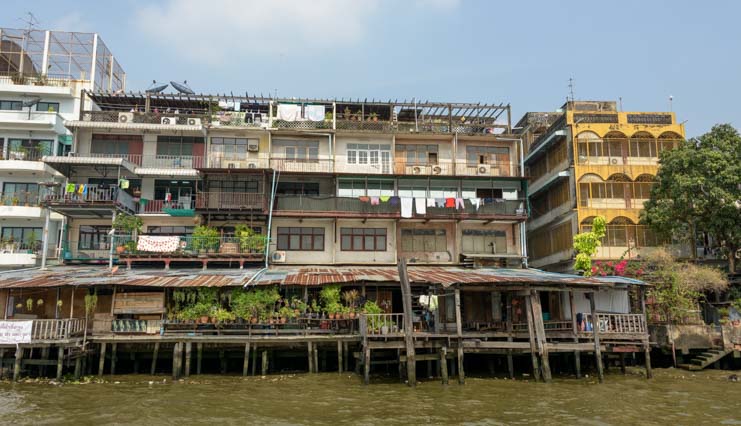 Houses on Chao Phraya River Bangkok Thailand