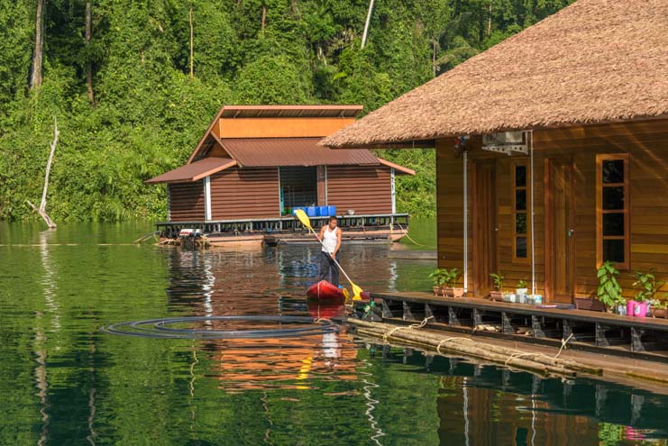 Kayaking Greenery Panvaree Floating Raft House Resort Cheow Lan Lake Chiewlarn Lake Khao Sok National Park Thailand