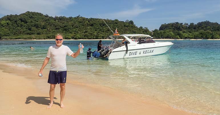 On the beach with Dive and Relax Snorkeling Tour Ko Rok in Ko Lanta Thailand