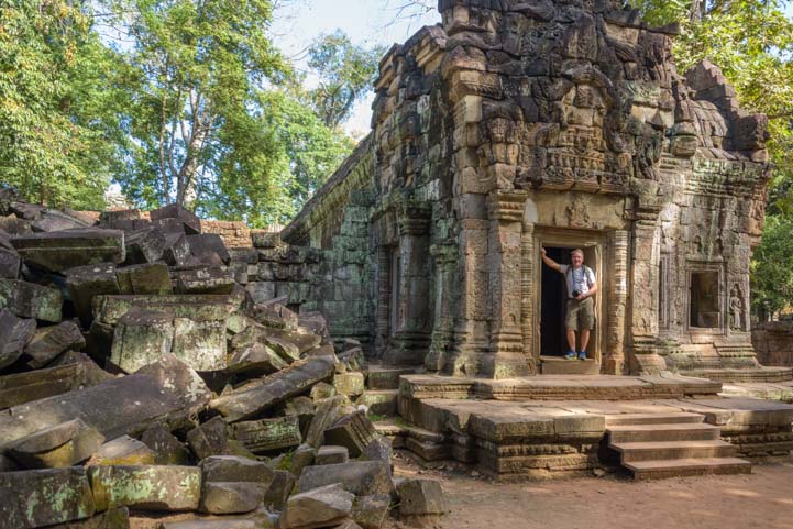 Doorway and fallen blocks Ta Prohm temple Angkor Siem Reap Cambodia