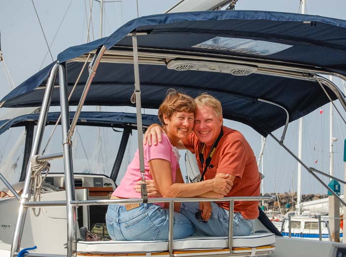 Happy sailors aboard Hunter 44DS sailboat Groovy
