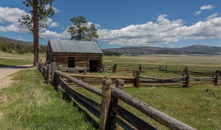 Buildings and fences at Valles Caldera National Preserve New Mexico