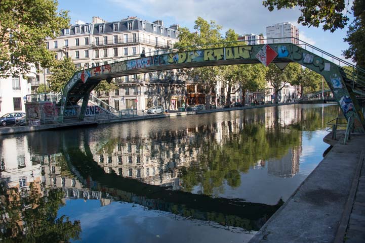Reflections on canal in Paris