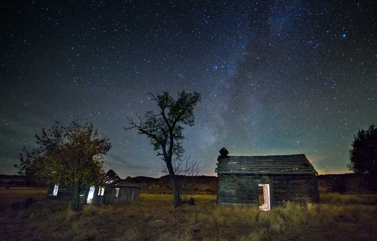 Milky Way over Johnson Canyon movie set ghost town Kanab Utah-min