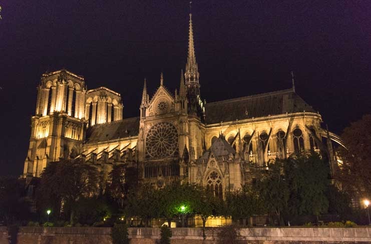 Notre Dame Cathedral at night Paris France-min