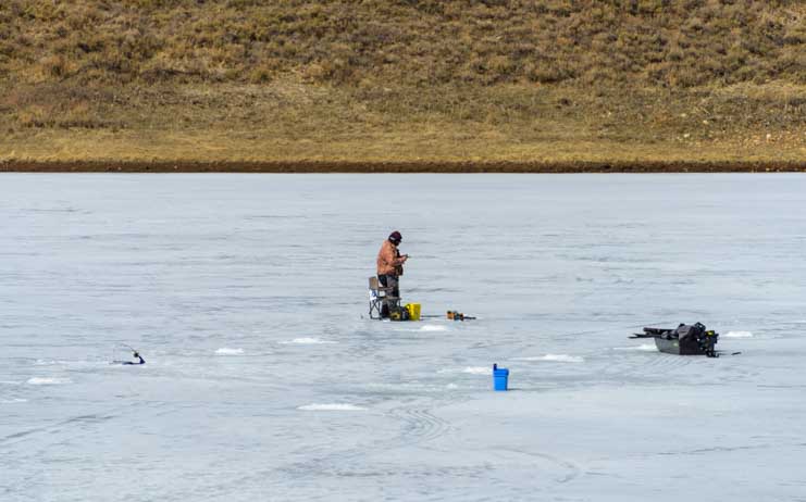 Ice fishing Strawberry Reservoir Utah in Spring-min