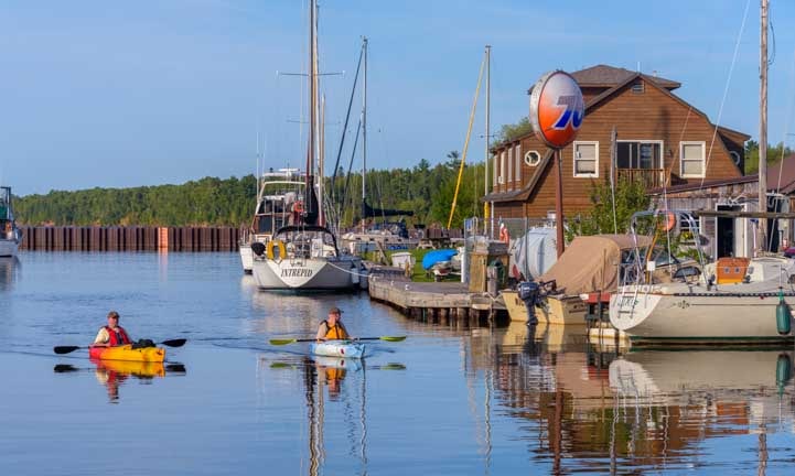 Kayaks in harbor at Cornucopia Wisconsin Lake Superior-min