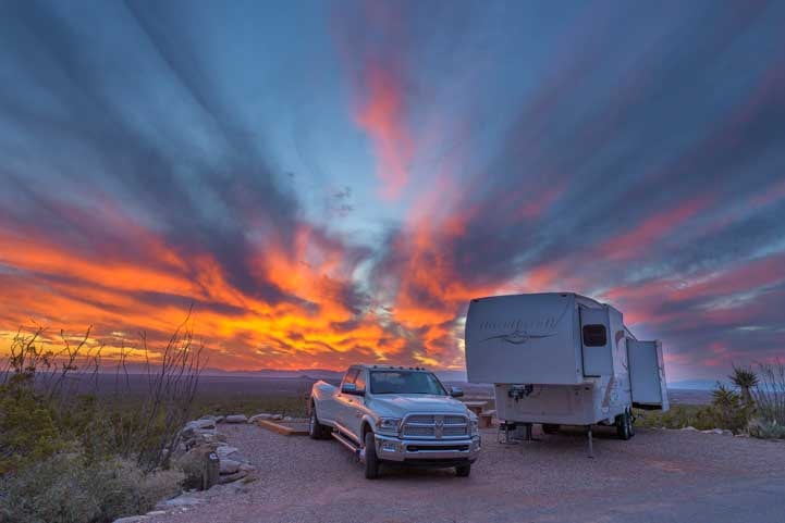 Sunset over RV campground Oliver Lee State Park New Mexico-min