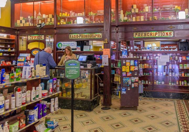Pharmacy counter Sander's Drug Store Albany Texas RV trip-min