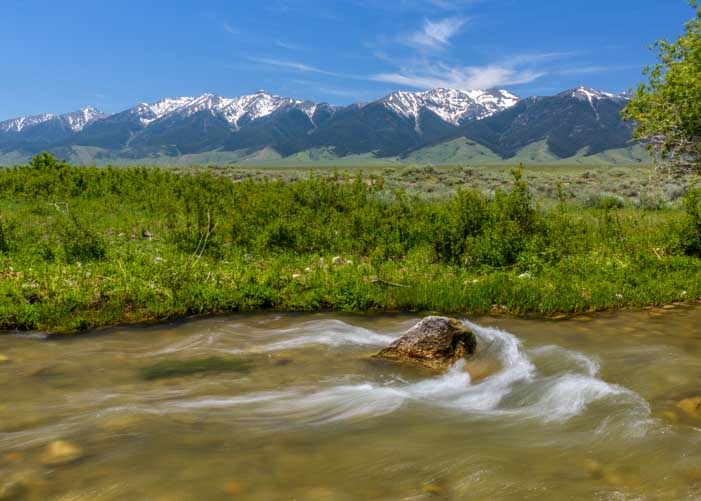 Water rushing in a stream in Idaho mountains