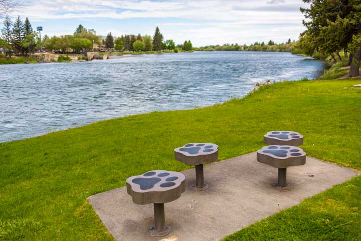 Dog Paw stools on the River Walk n Idaho Falls, Idaho