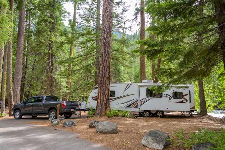Trailer in Fox Creek Campground on Entiat RIver in Washington