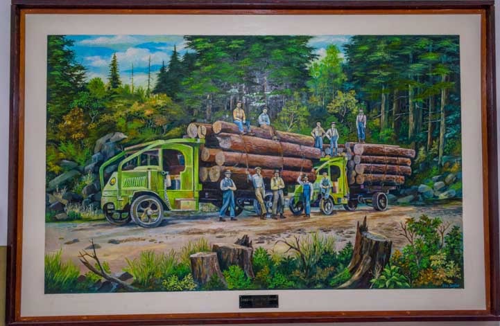 Painting of logging in 1923 Entiat City Park Museum Washington