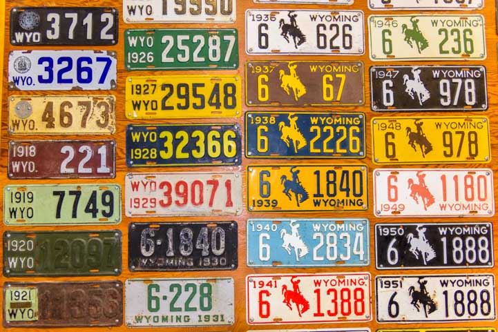 Wyoming license plates through history at Grand Encampment Museum in Encampment Wyoming