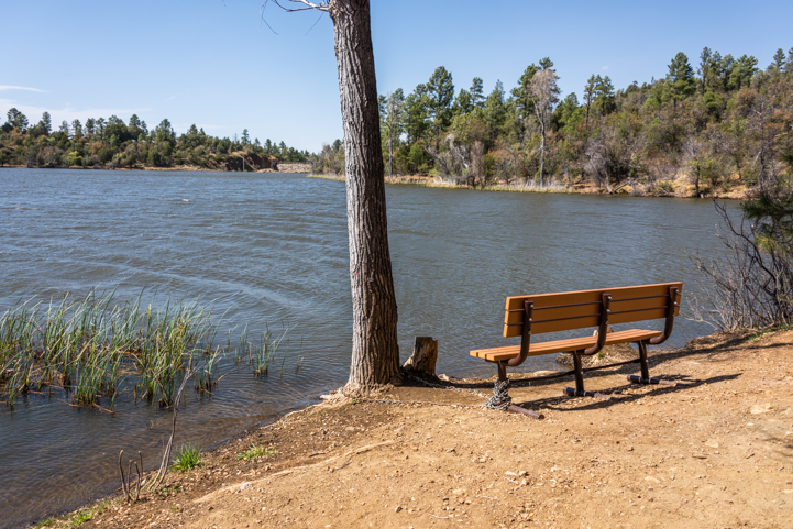 Park bench on the eastern shore of Lynx Lake