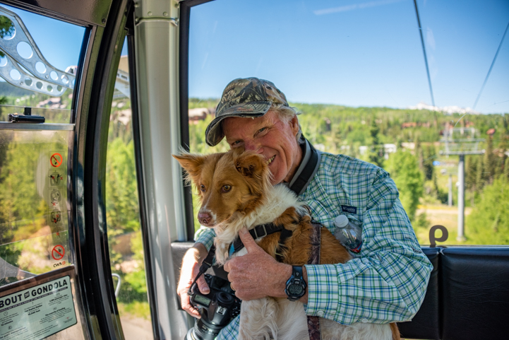 Happy dog and owner on the Telluride Colorado gondola