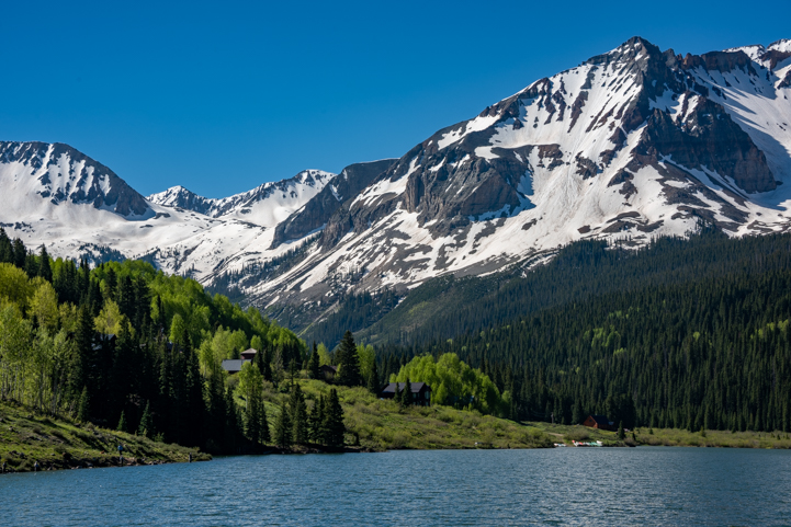 Alpine beauty and snow-capped mountains at Trout Lake in the Colorado Rocky Mountains