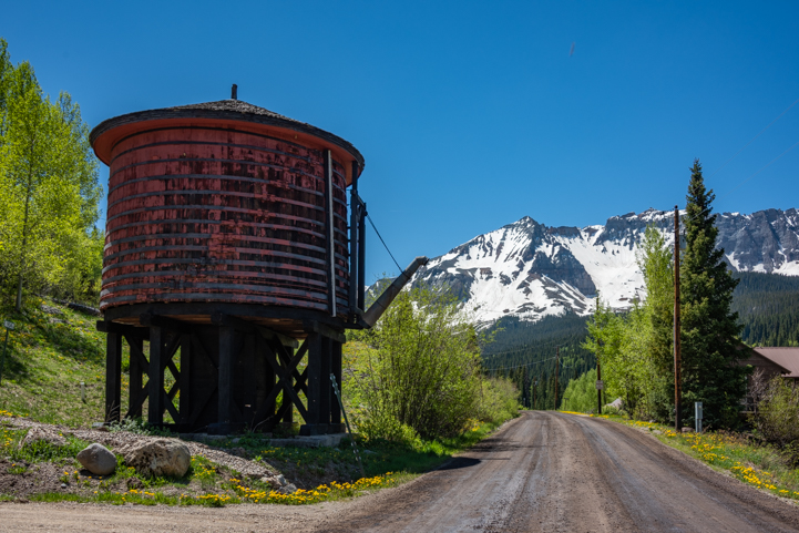 Antique steam train water tank at Trout Lake in the Colorado Rockies