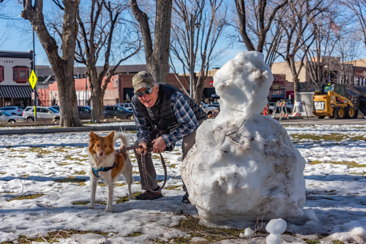 Dog and snowman in Prescott Arizona Courthouse Square Arizona