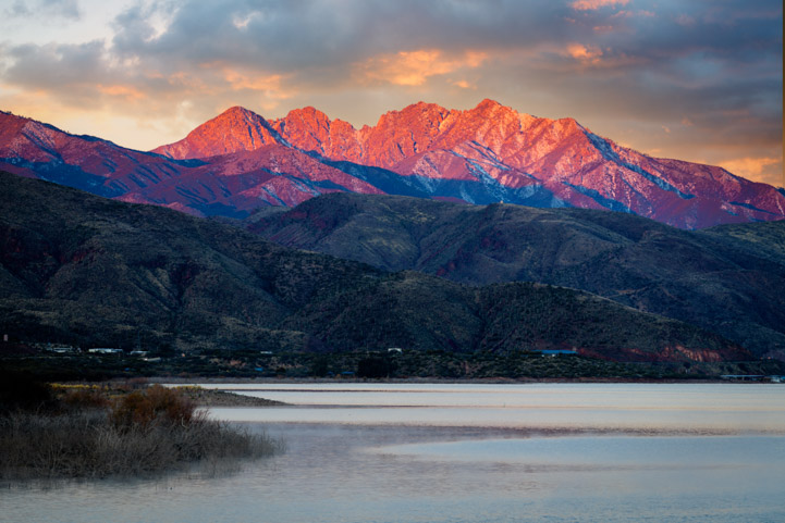 Four Peaks over Roosevelt Lake seen from Windy Hill Campground
