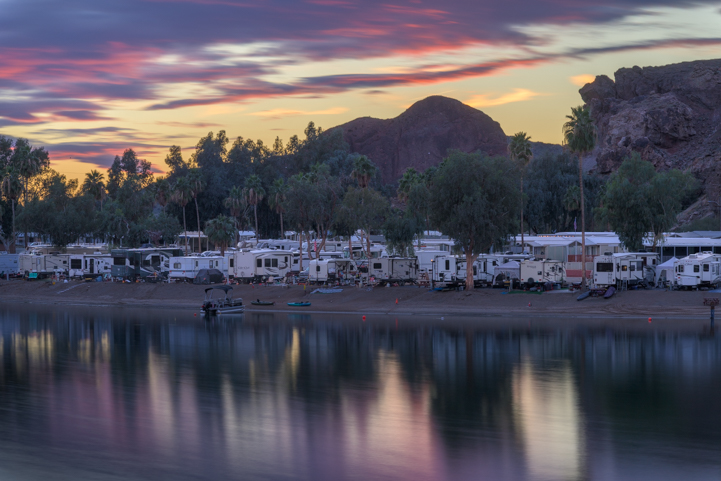 RV park on the California side of the Colorado River seen from Buckskin Mountain State Park Arizona