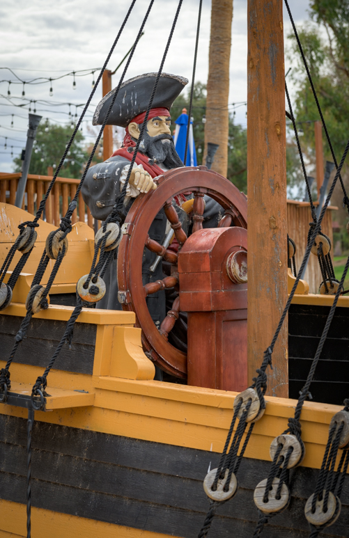 Pirate's Den RV Resort pirate on a ship in Parker Arizona