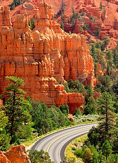 The scenic road through Red Canyon, Utah.